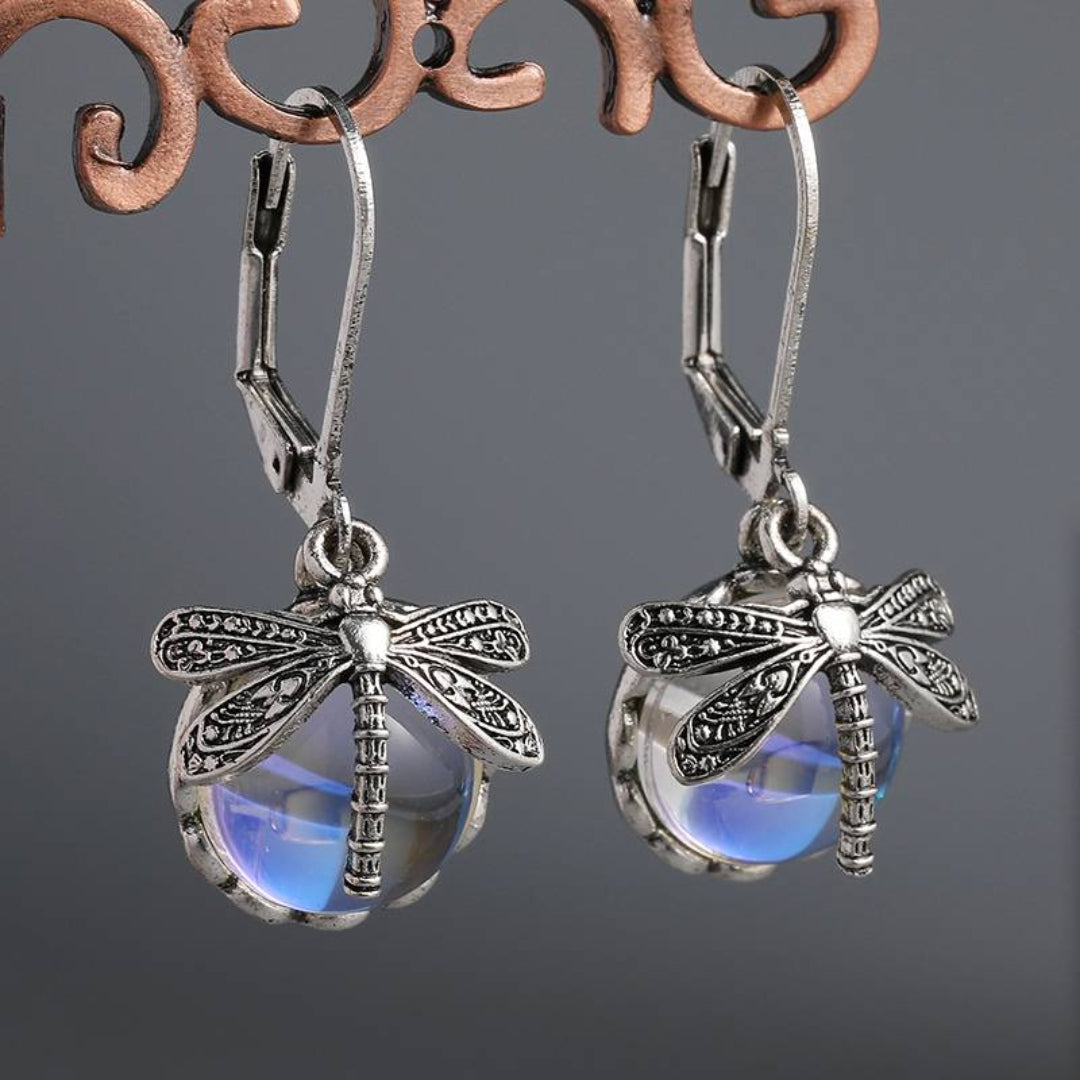 Boucles d'oreilles libellule en argent antique