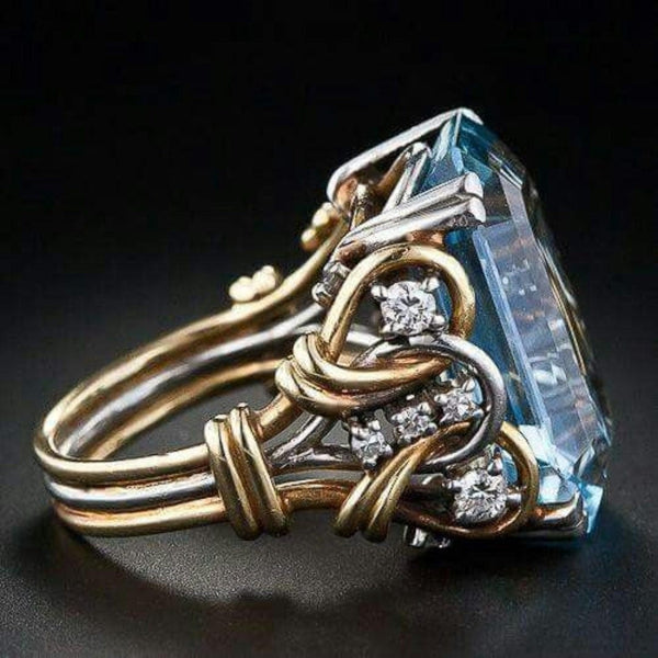 Bague en Or Superposée avec Zirconia Bleue Vintage