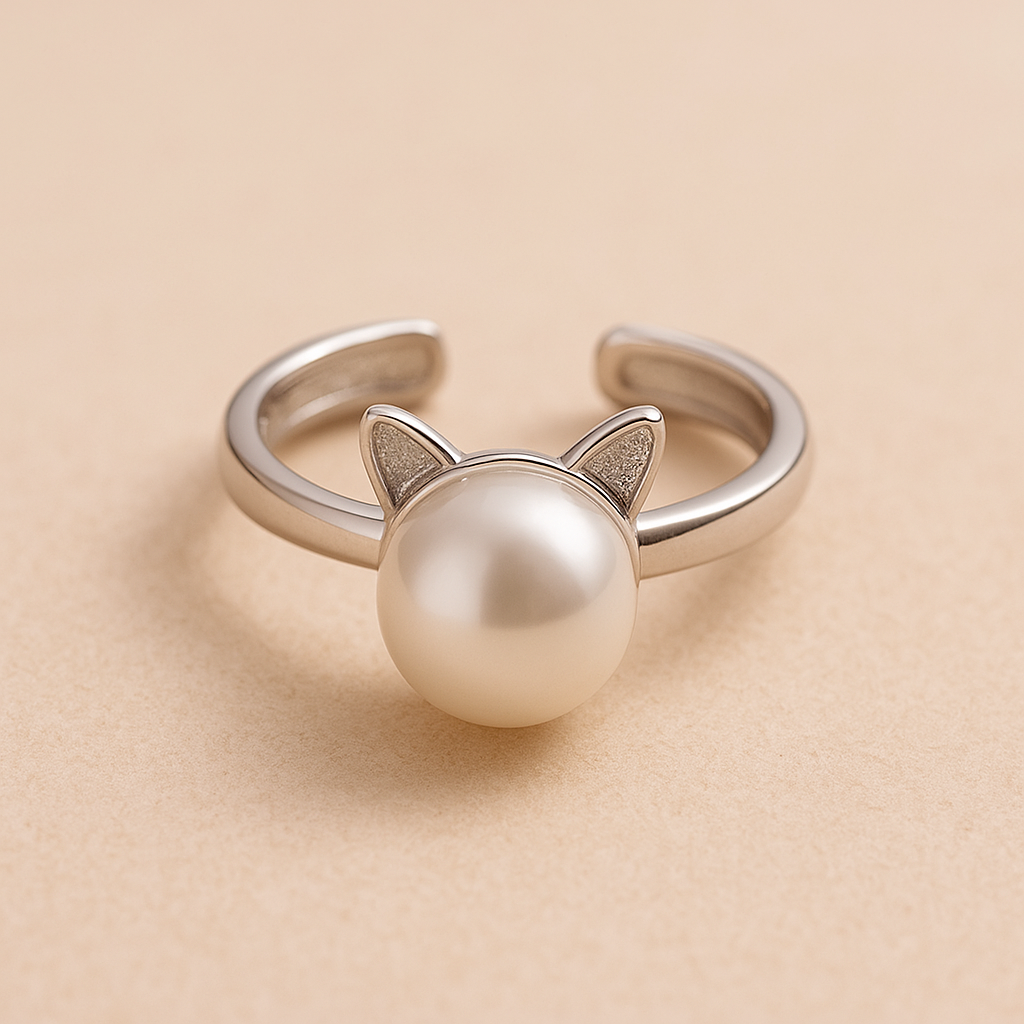 Jolie collier de chat en perles avec boucles d'oreilles et bague en bonus