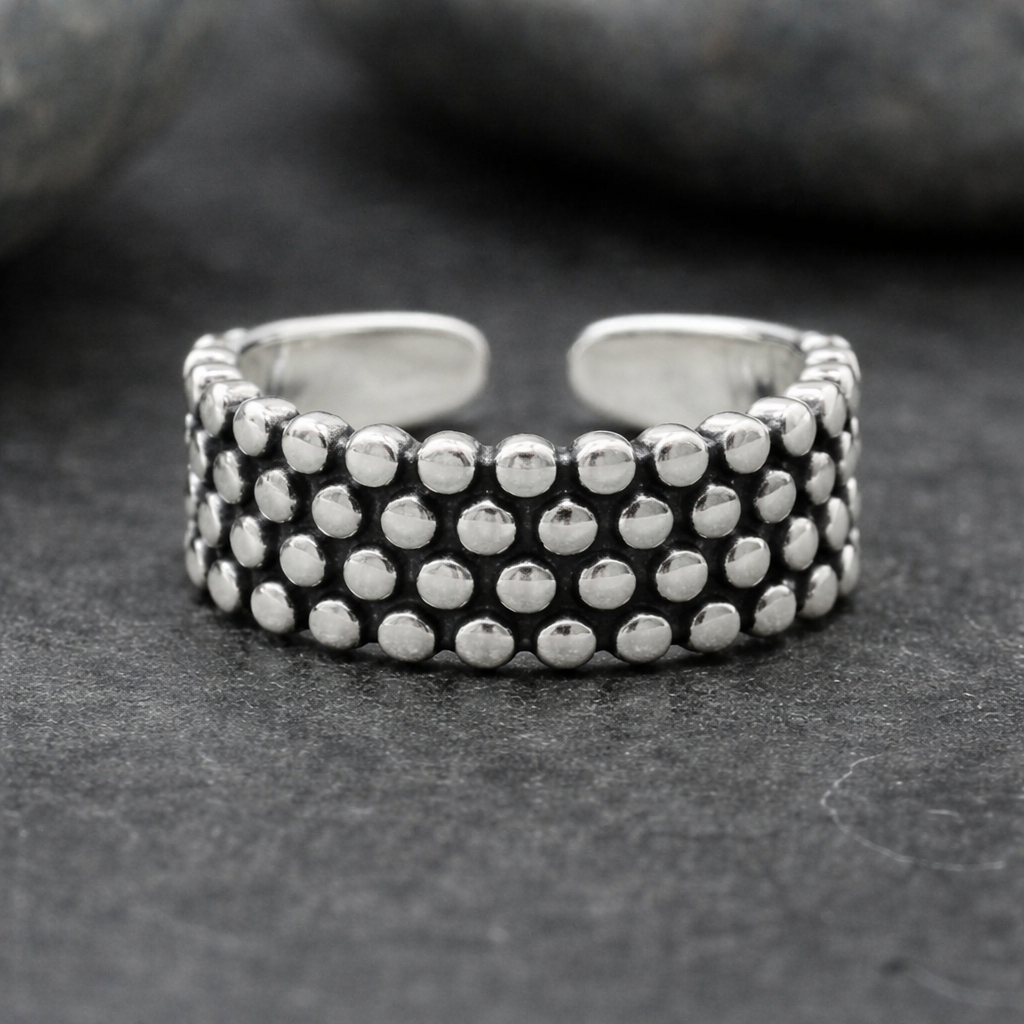 Bague Vintage à Pois en Argent Sterling