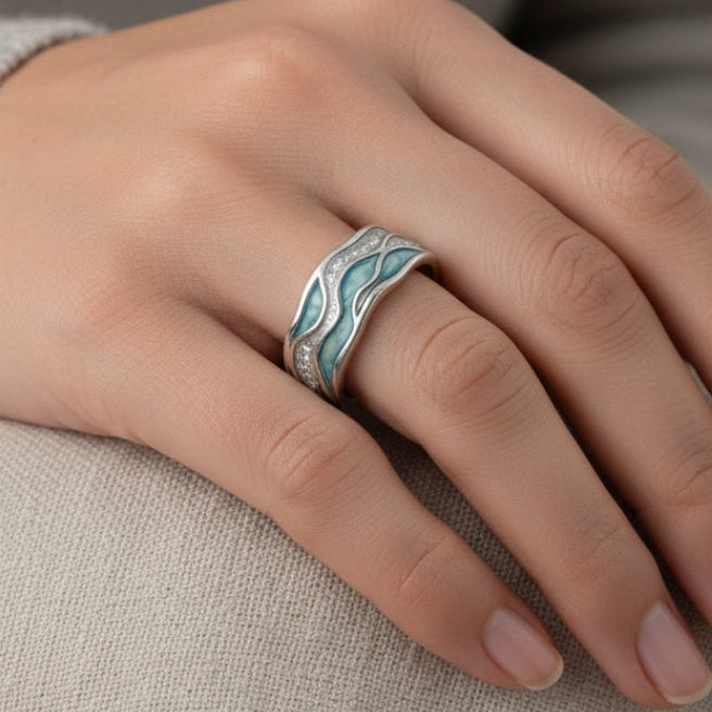 Chloe | Bague vagues argentées turquoise