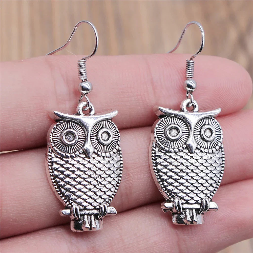 Boucles d'oreilles pendantes bohèmes vintage en forme de hibou
