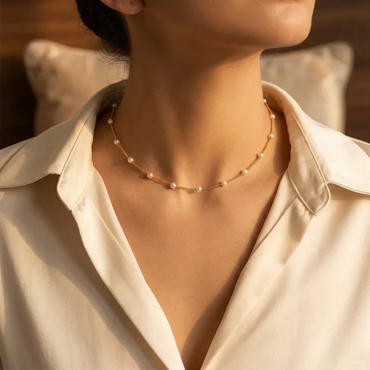Collier chaîne perles espacées doré