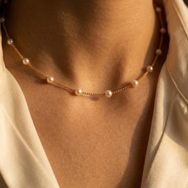 Collier chaîne perles espacées doré