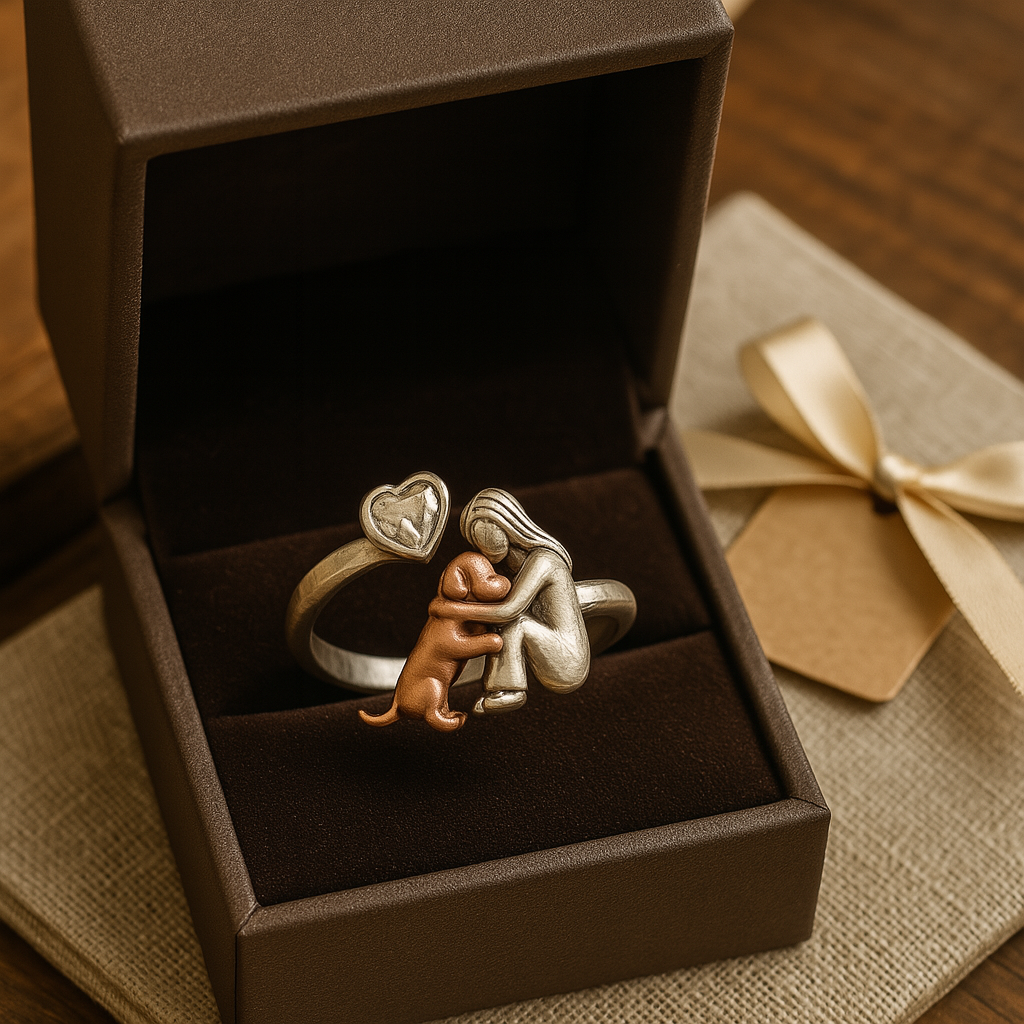 Bague pour chien en argent sterling 925 faite à la main avec un zircon en forme de cœur et une taille ajustable