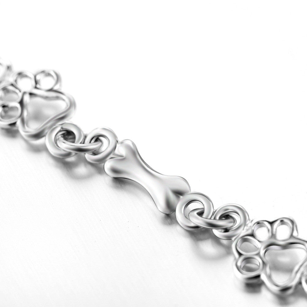 Édition limitée bracelet en argent pur avec pendentif patte de chien et os