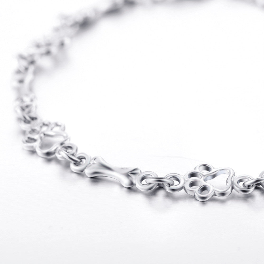 Édition limitée bracelet en argent pur avec pendentif patte de chien et os