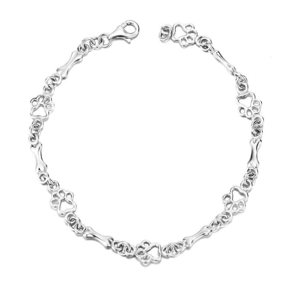 Édition limitée bracelet en argent pur avec pendentif patte de chien et os