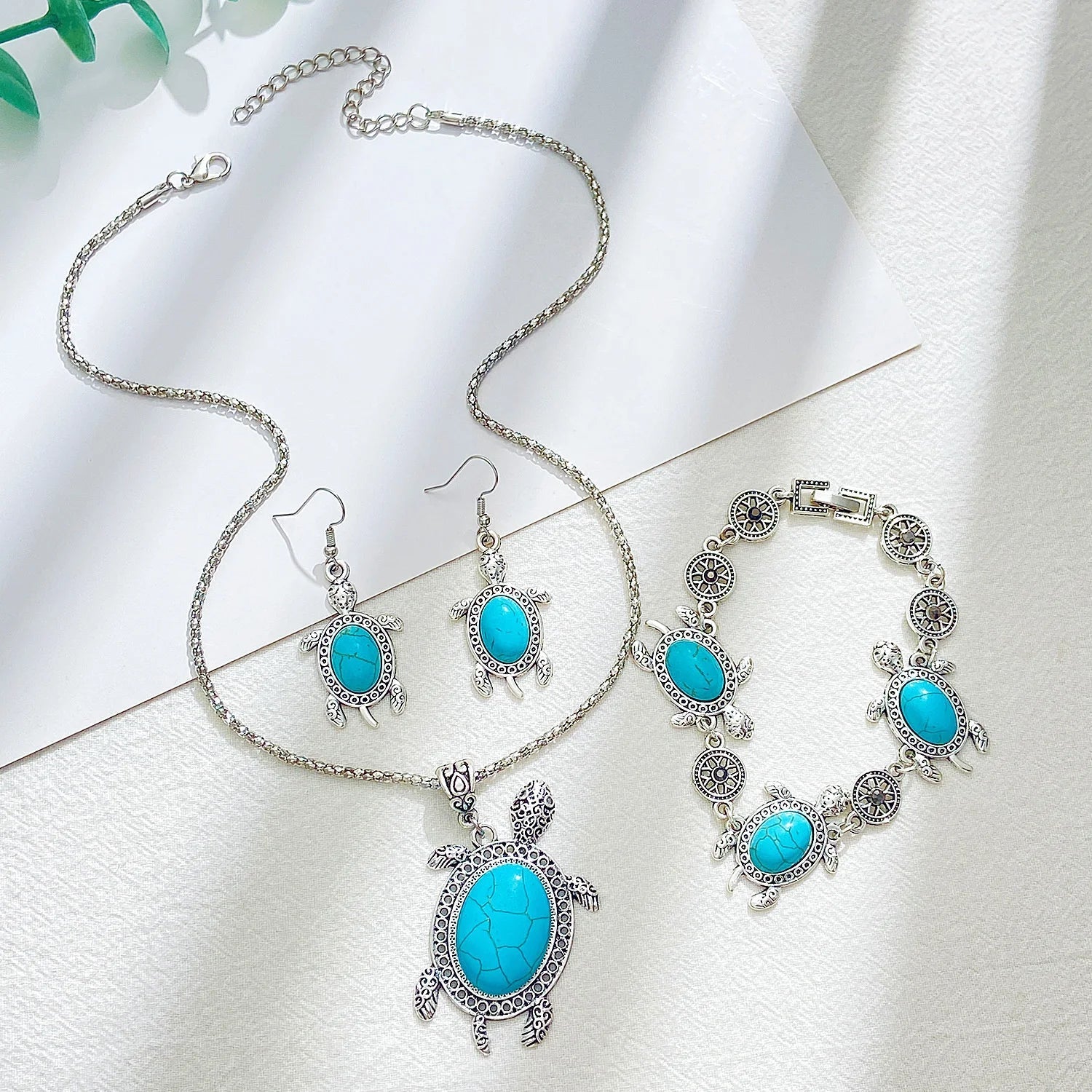 Ensemble de bijoux en tortue turquoise