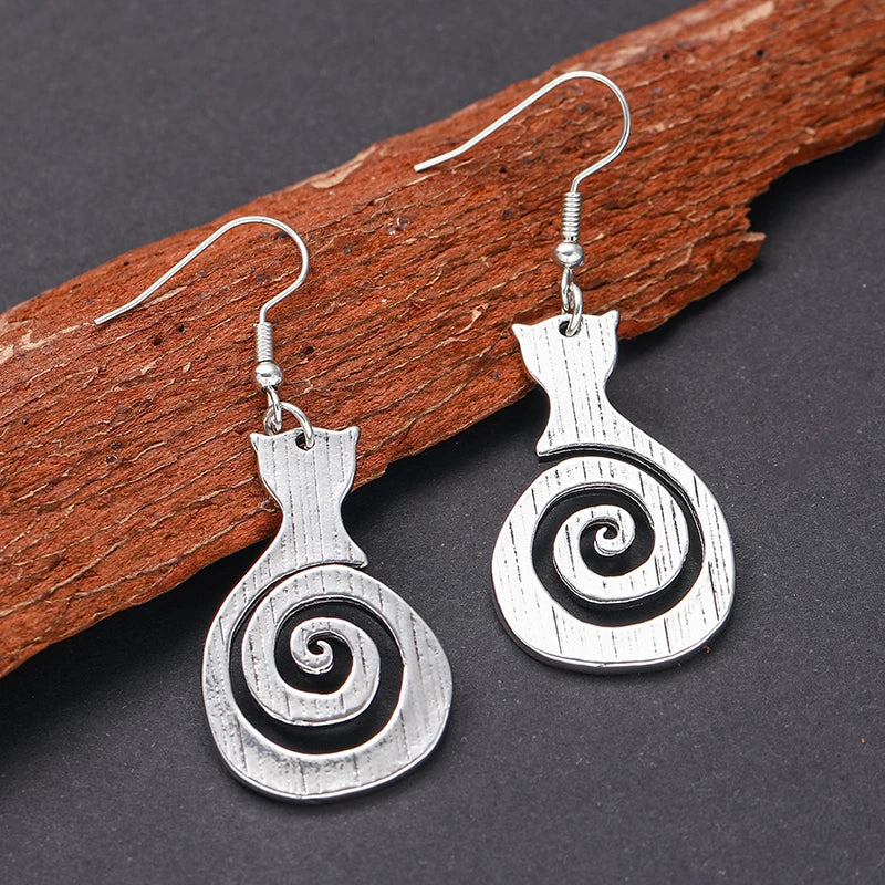 Boucles d'oreilles spirale chat vintage