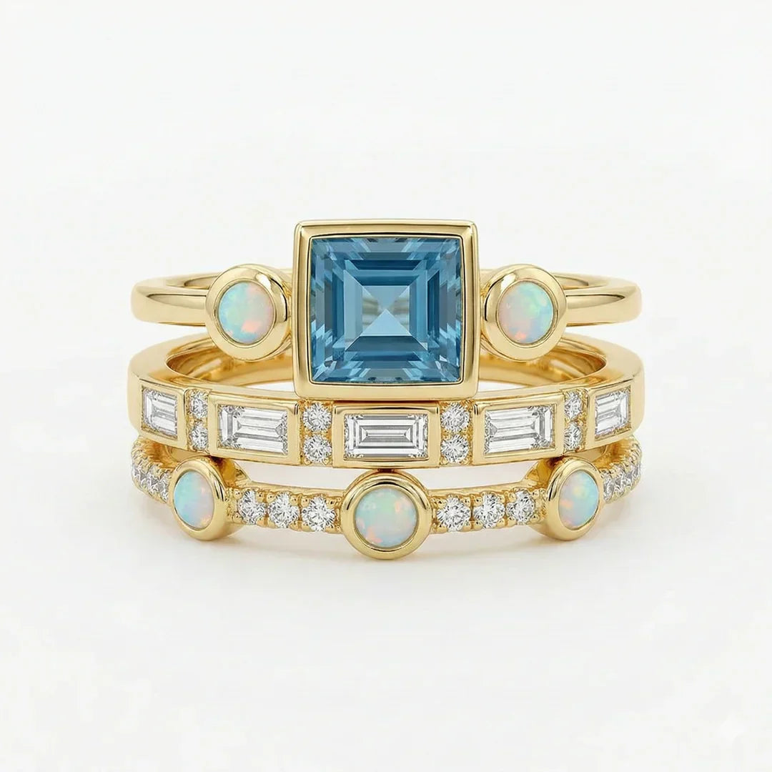 Ensemble de Bagues en Cristal Vintage Bleu