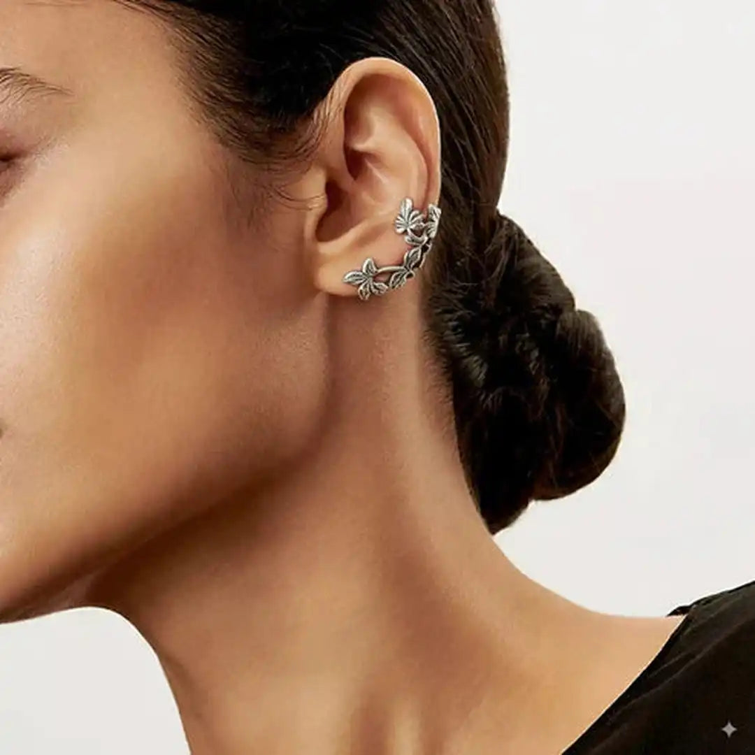 Boucles d'oreilles vintage en argent avec feuilles