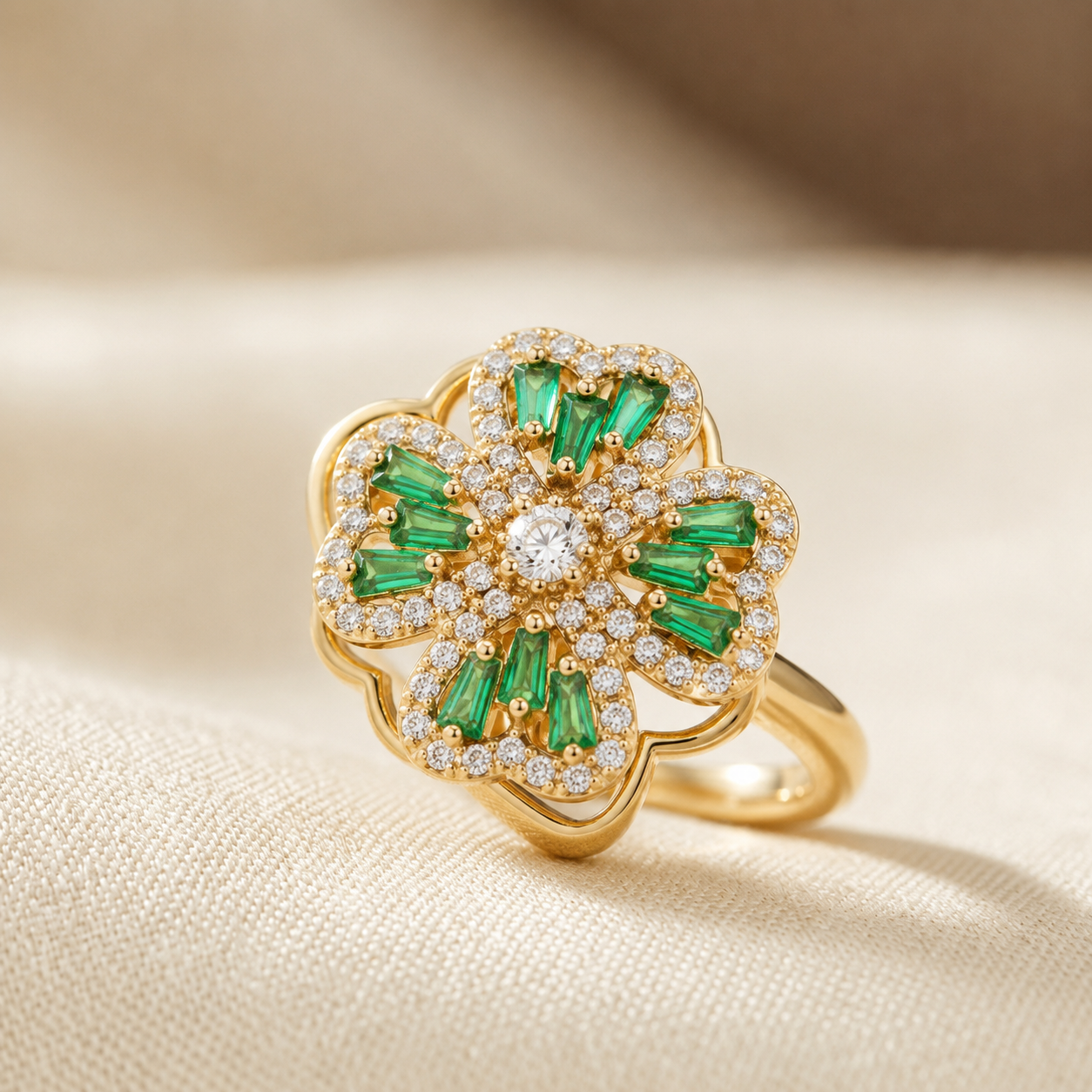 Bague Émeraude Florale en Or