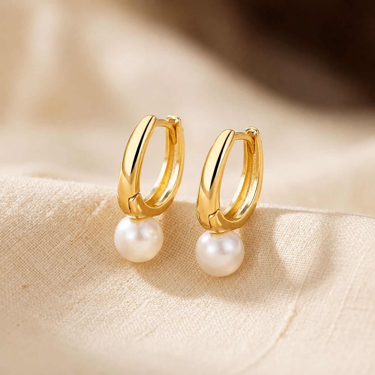 Boucles d'Oreilles Créoles Perle en Or