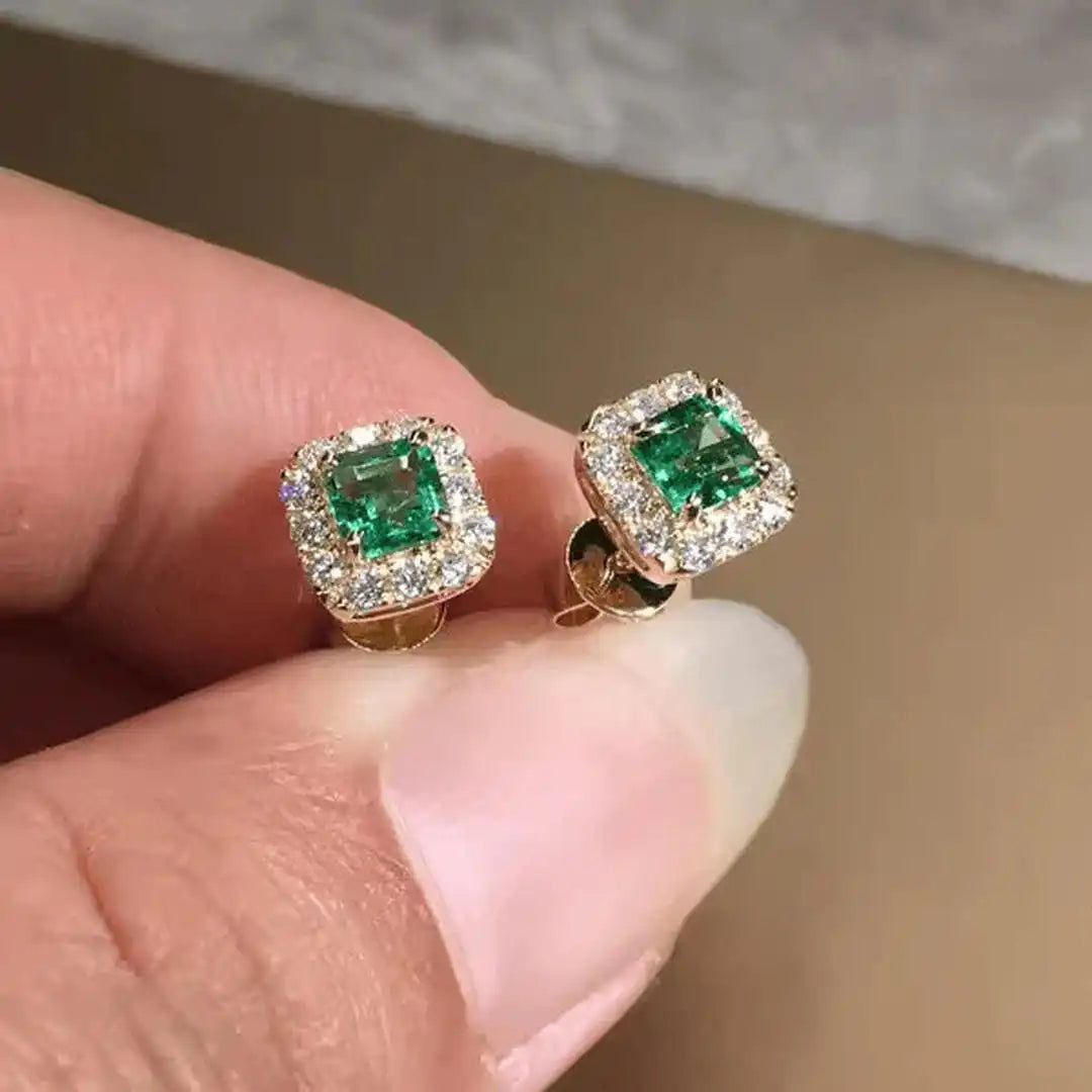 Boucles d'oreilles en pierre carrée émeraude