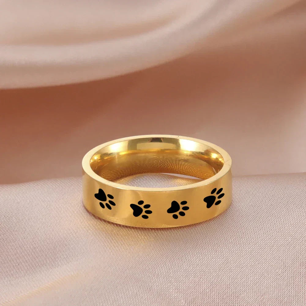 Bague en acier inoxydable avec empreinte de patte faite à la main