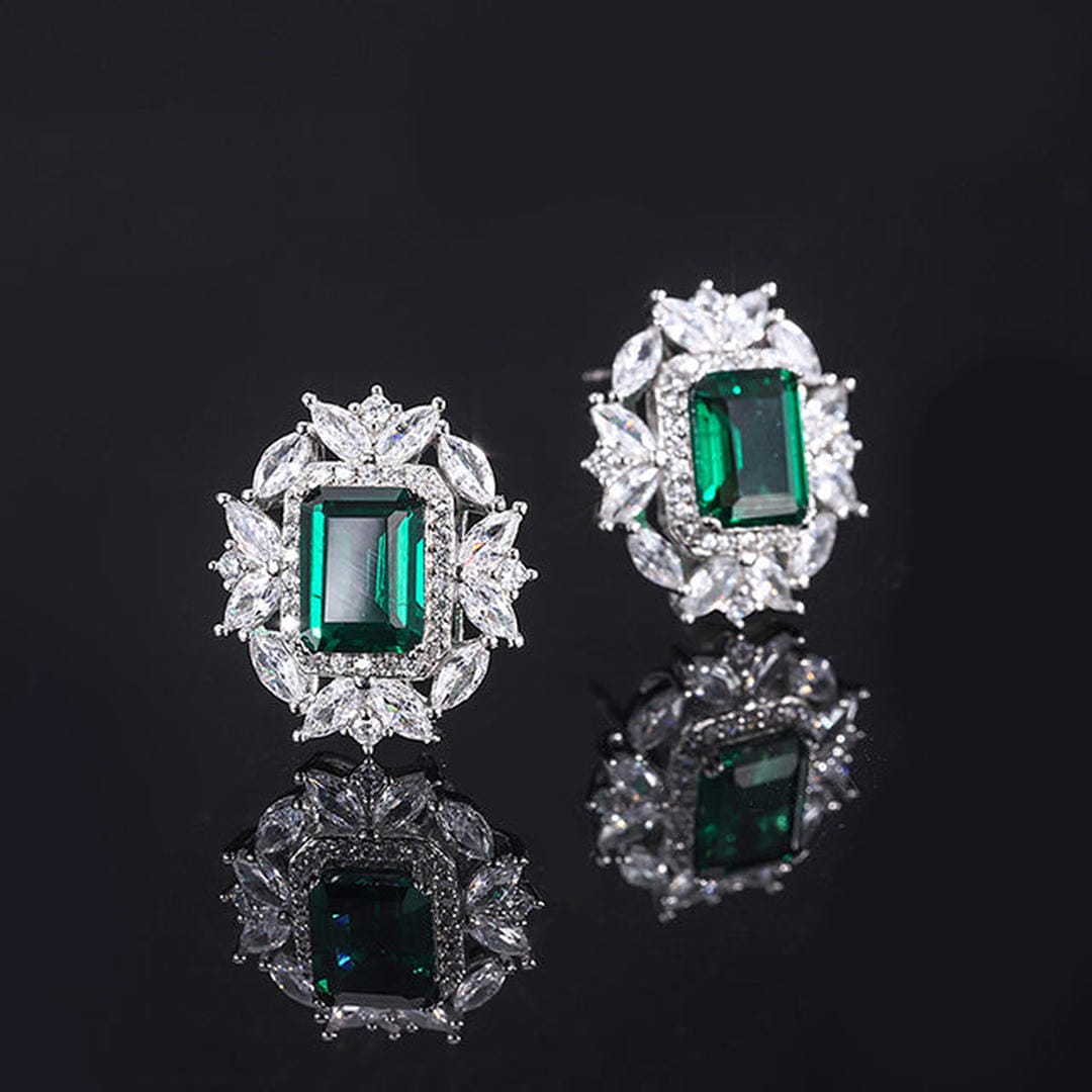 Boucles d'oreilles en argent cristal émeraude