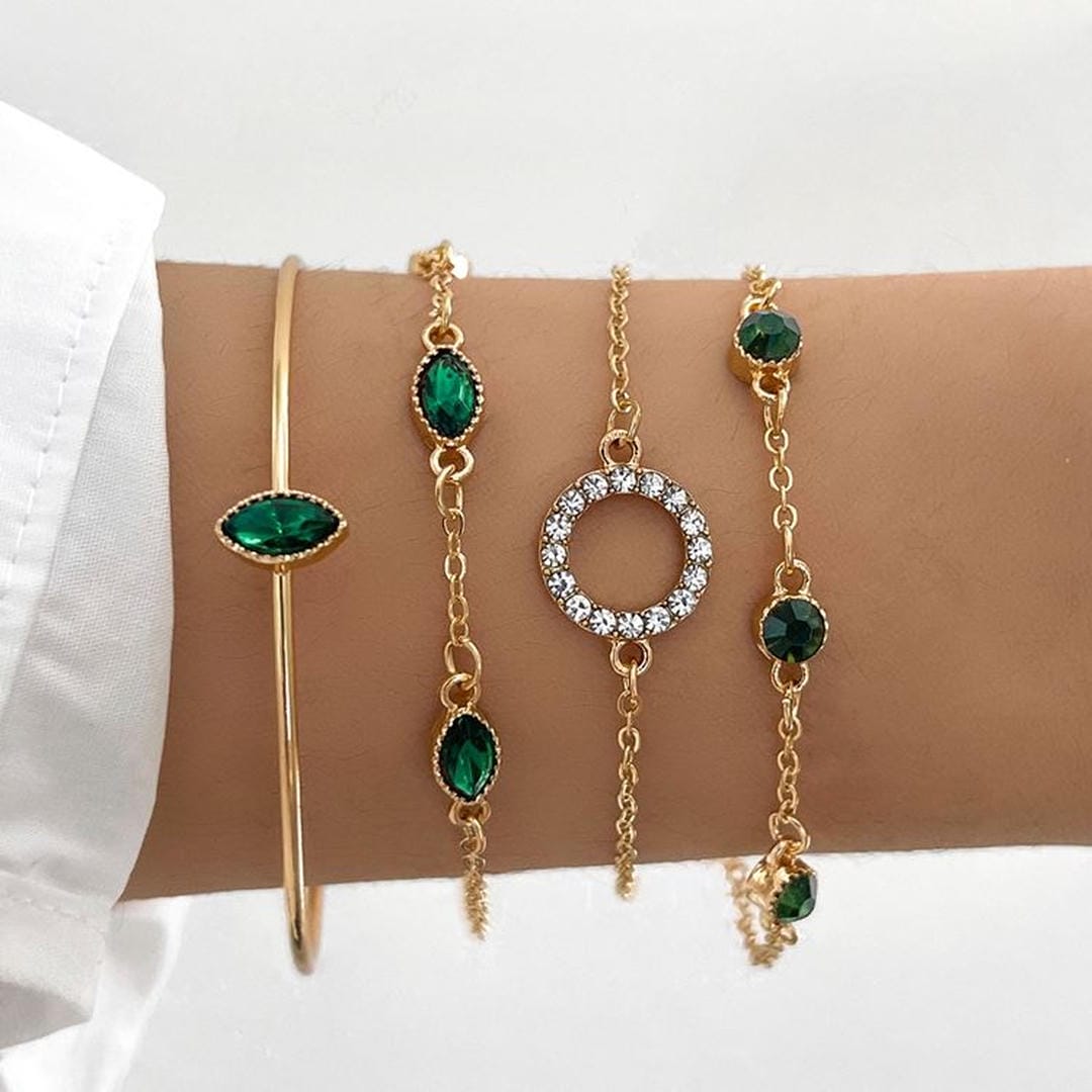 Bracelet en cristal émeraude doré