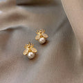 Boucles d'oreilles perles en forme d'abeille – bijou élégant en doré pour femmes