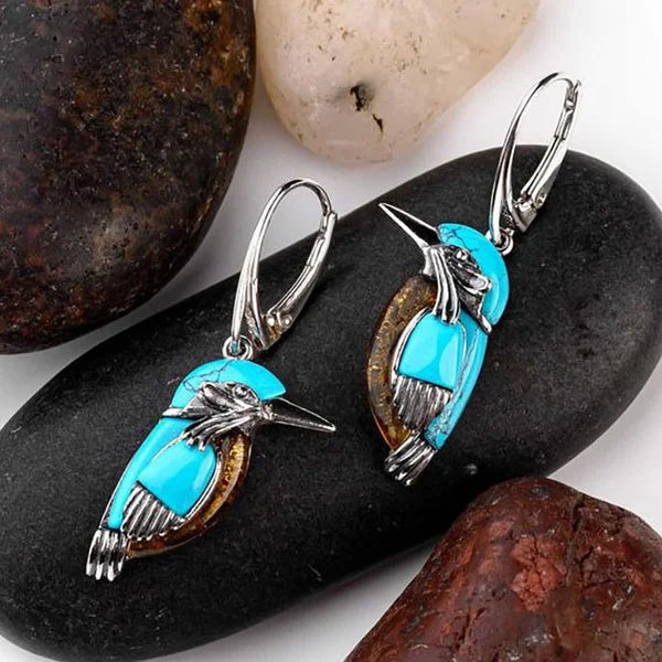 Boucles d'oreilles en émail colibri bleu