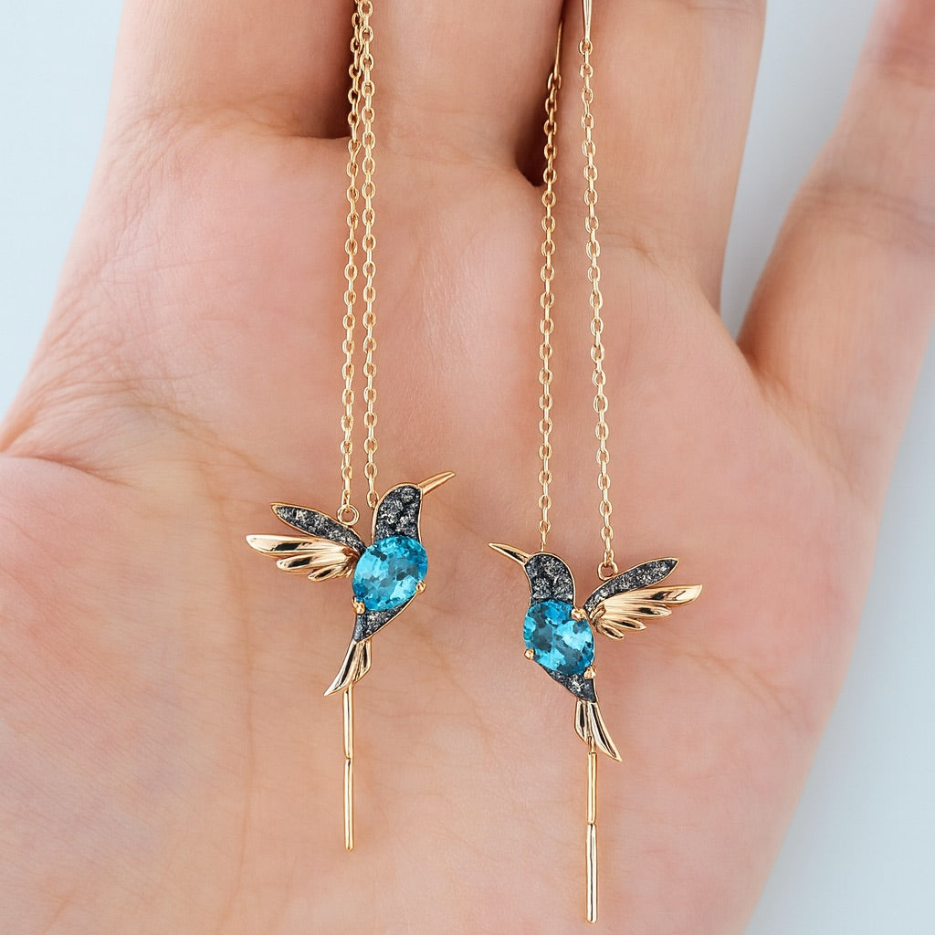 Boucles d'oreilles en émail et zirconium Kolibri