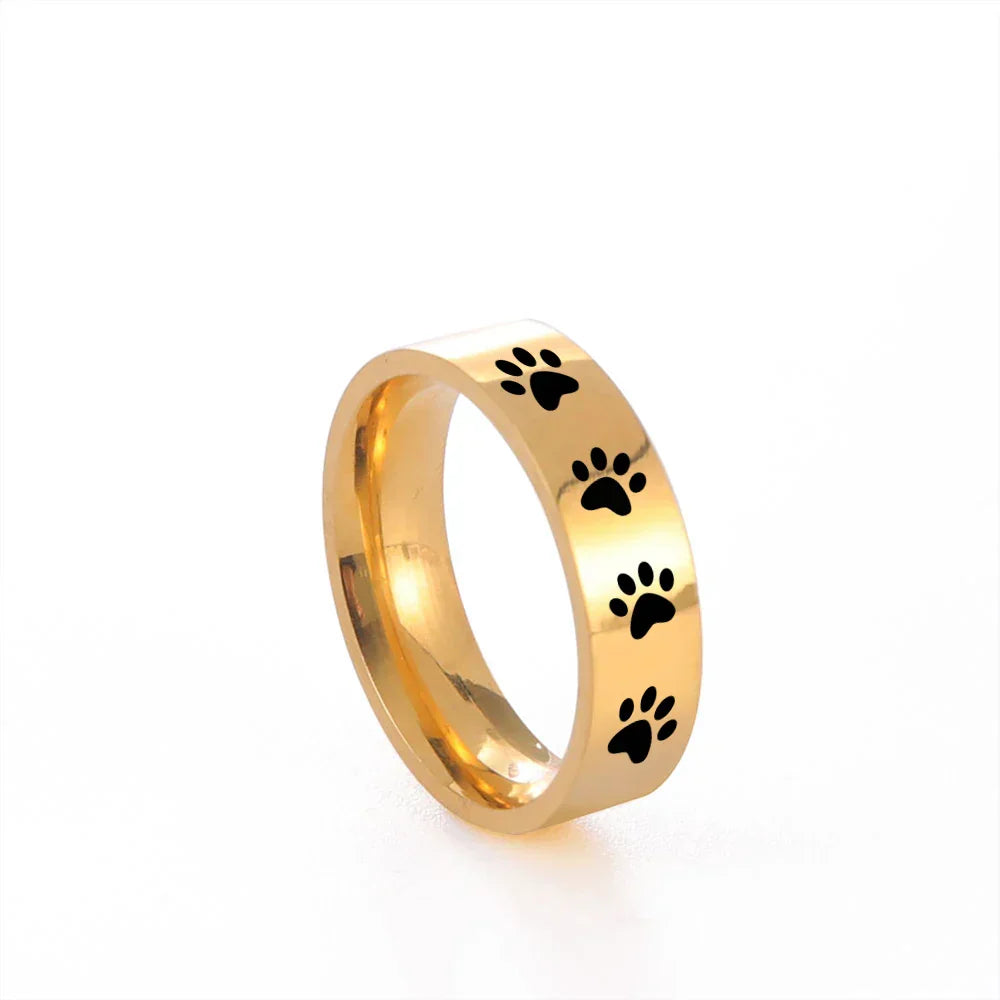 Bague en acier inoxydable avec empreinte de patte faite à la main