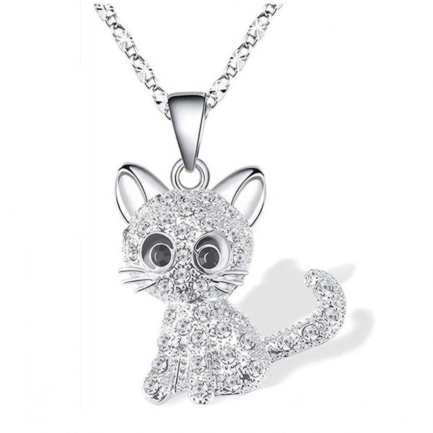 Collier en zirconium coloré avec de petits chats argentés