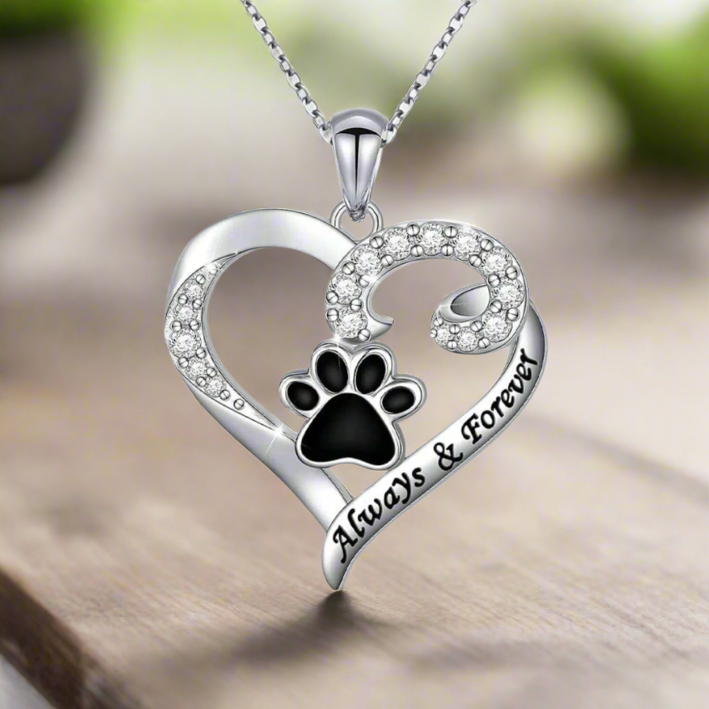 Collier pour chien en forme de patte - design en cœur en acier inoxydable avec zircon