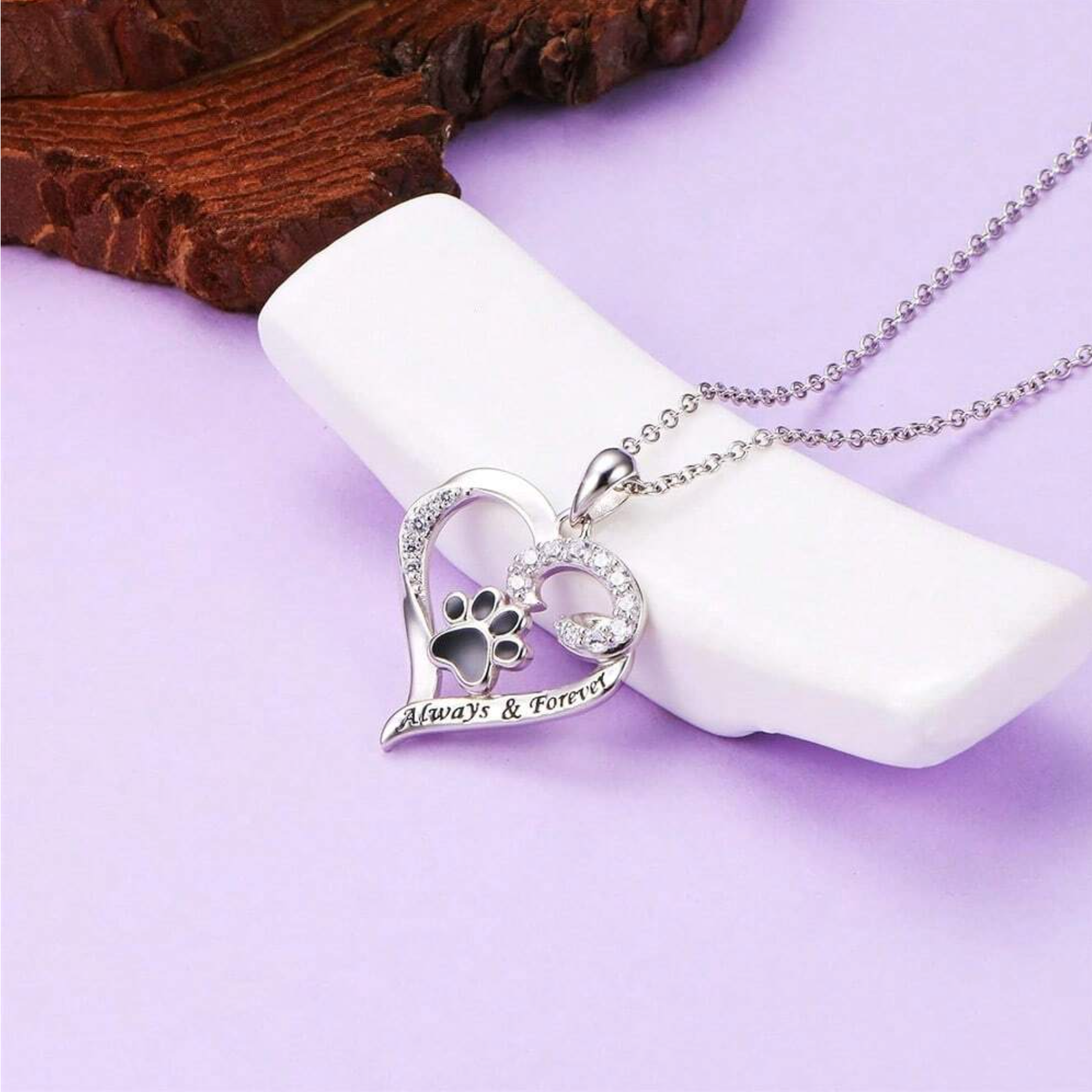Collier pour chien en forme de patte - design en cœur en acier inoxydable avec zircon