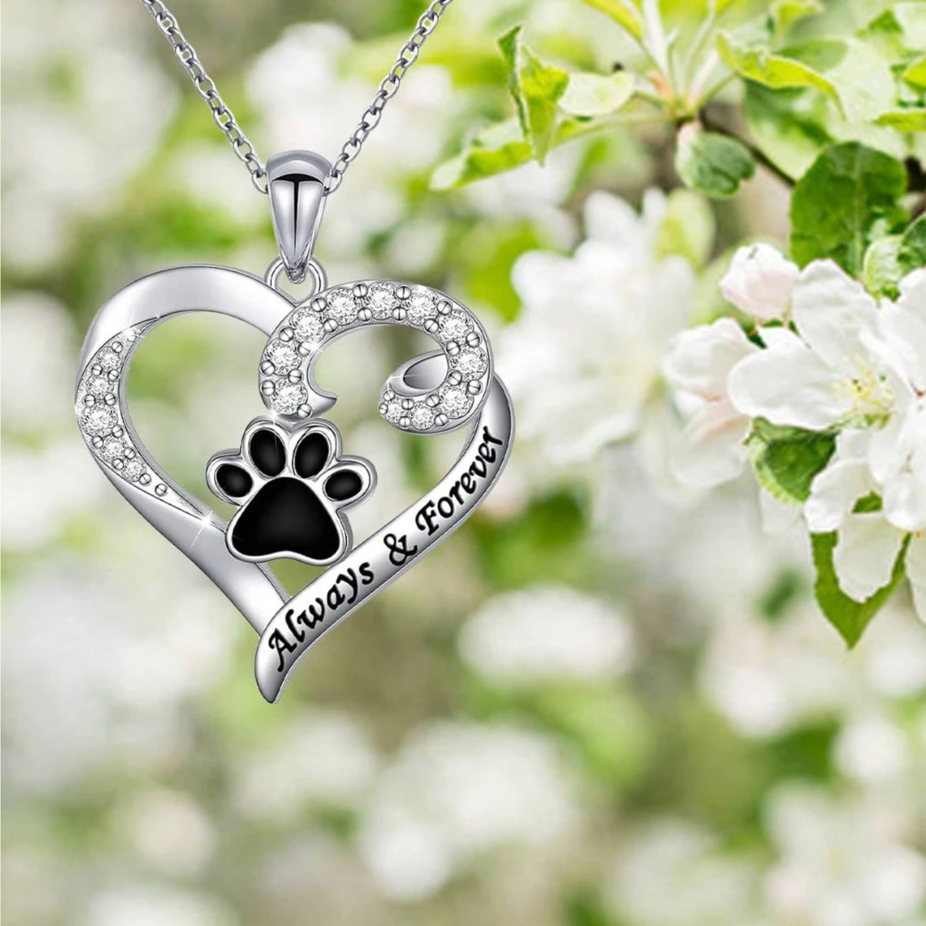 Collier pour chien en forme de patte - design en cœur en acier inoxydable avec zircon