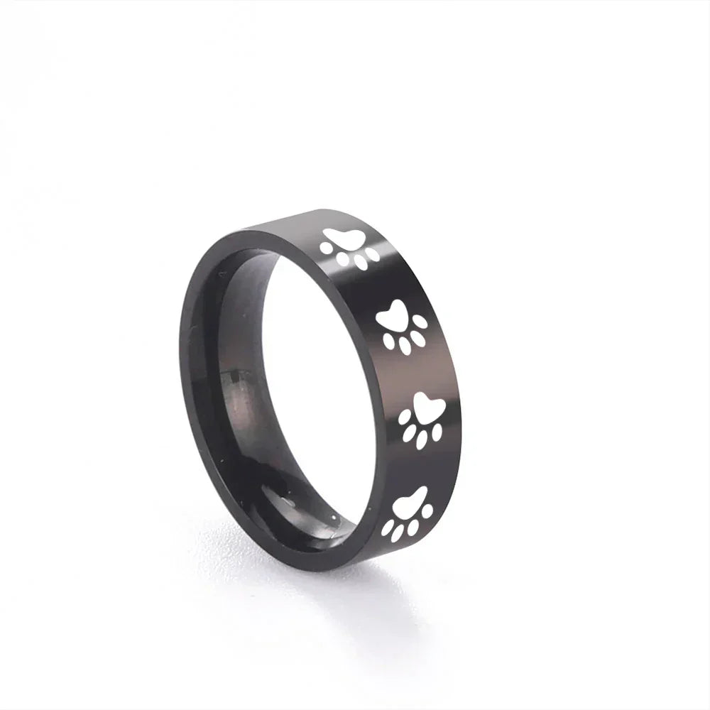 Bague en acier inoxydable avec empreinte de patte faite à la main