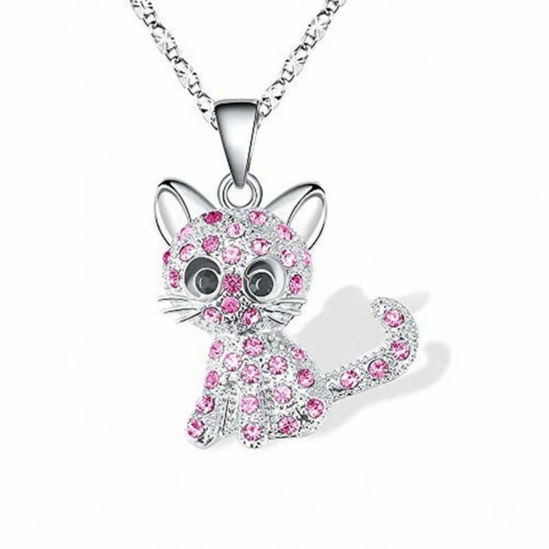 Collier en zirconium coloré avec de petits chats argentés