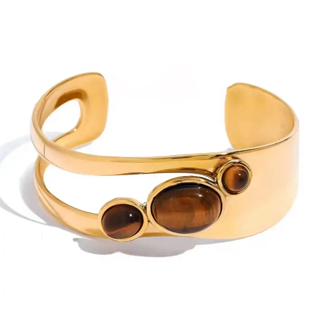 Bracelet vintage en or avec motif œil de tigre