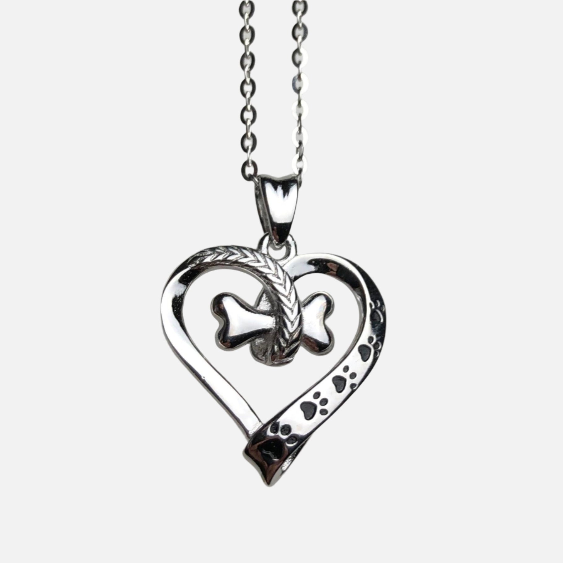 Collier patte de chien et cœur en acier inoxydable