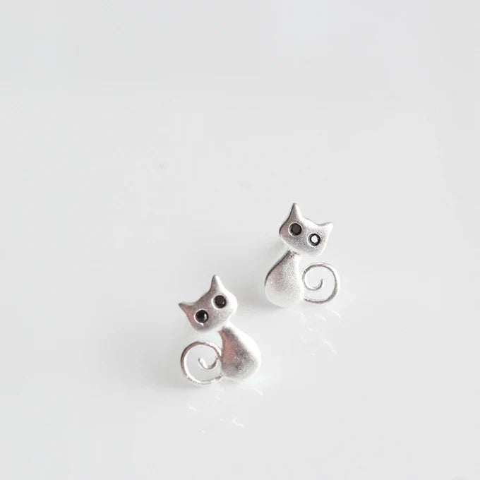 Boucles d'oreilles en forme de chat argenté