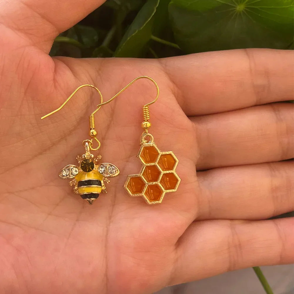 Boucles d'oreilles en cristal abeille dorée et rayon de miel