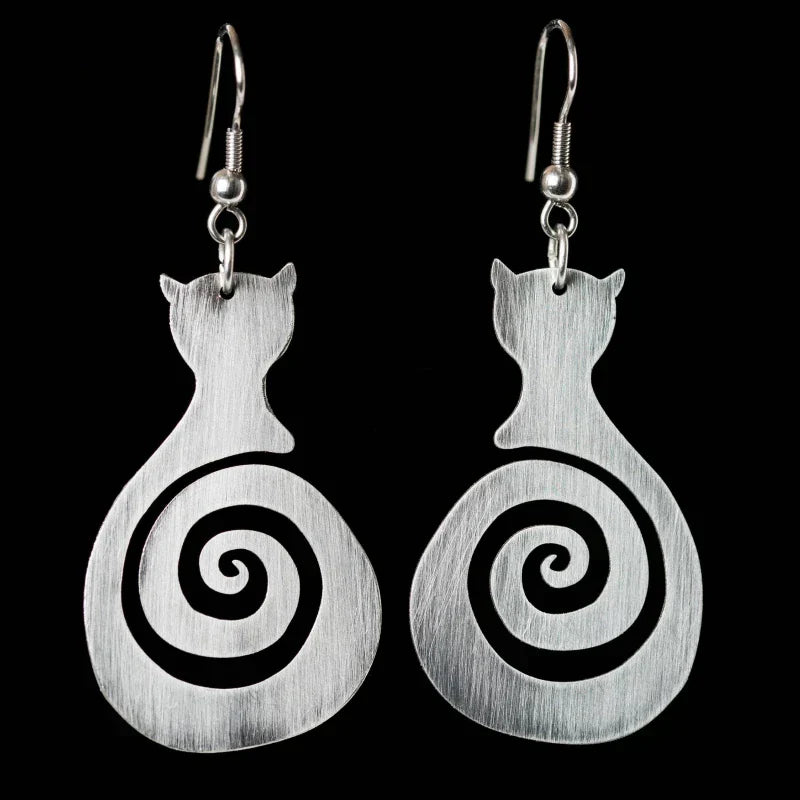 Boucles d'oreilles spirale chat vintage
