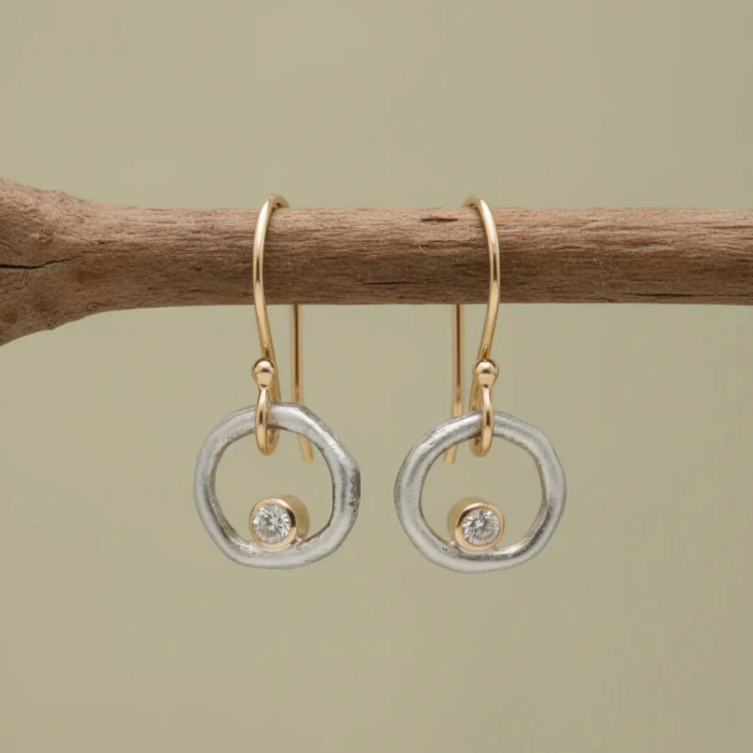 Boucles d'oreilles vintage en or et argent avec zircon cubique