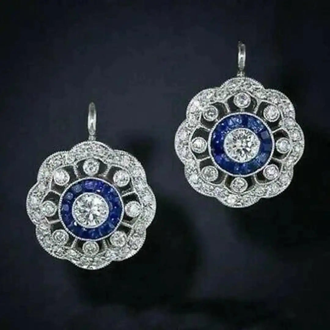 Boucles d'oreilles Mandala en cristal bleu vintage