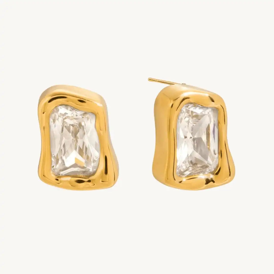 Boucles d'oreilles carrées en zirconium doré intemporel
