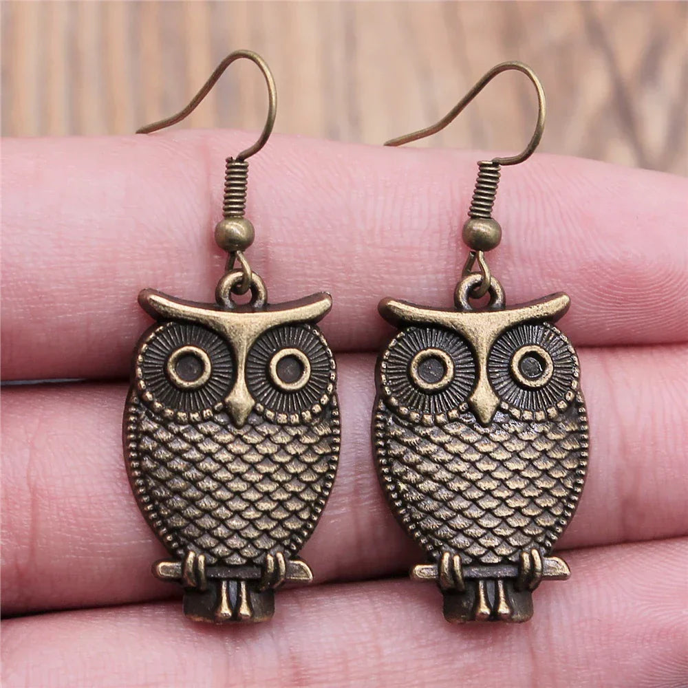 Boucles d'oreilles pendantes bohèmes vintage en forme de hibou