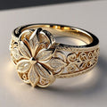 Bague dorée exotique fleur zircone