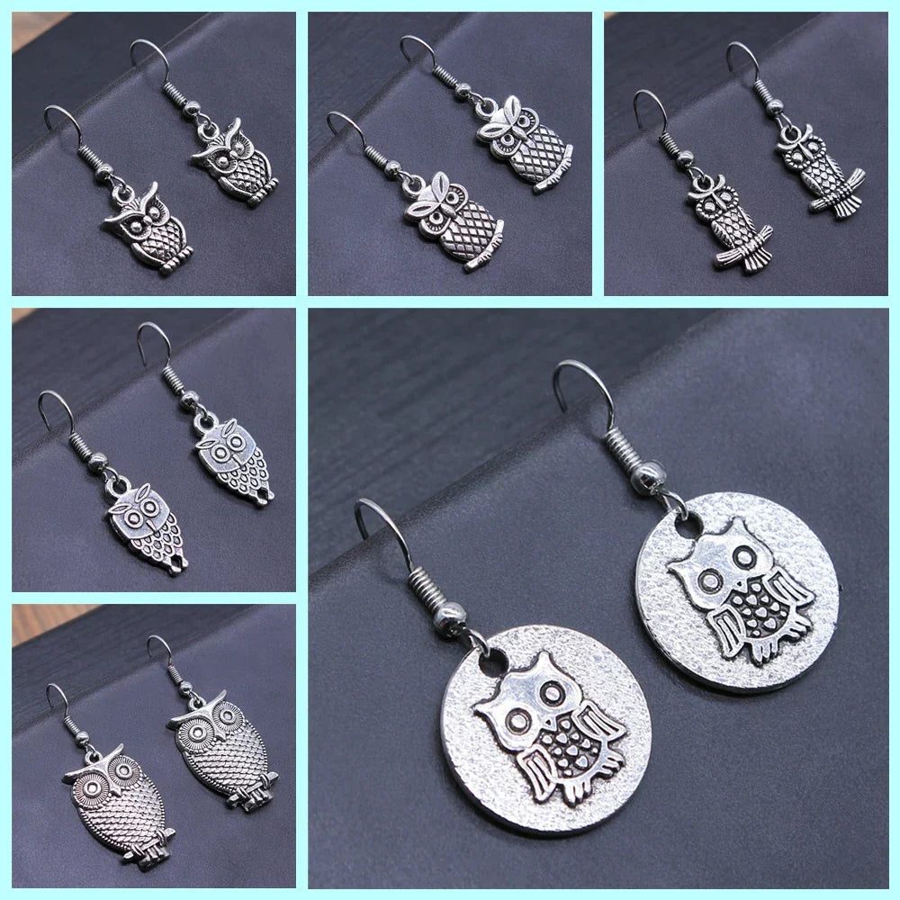 Boucles d'oreilles pendantes bohèmes vintage en forme de hibou