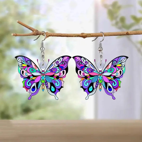 Boucles d'oreilles en forme de papillon coloré pour femmes