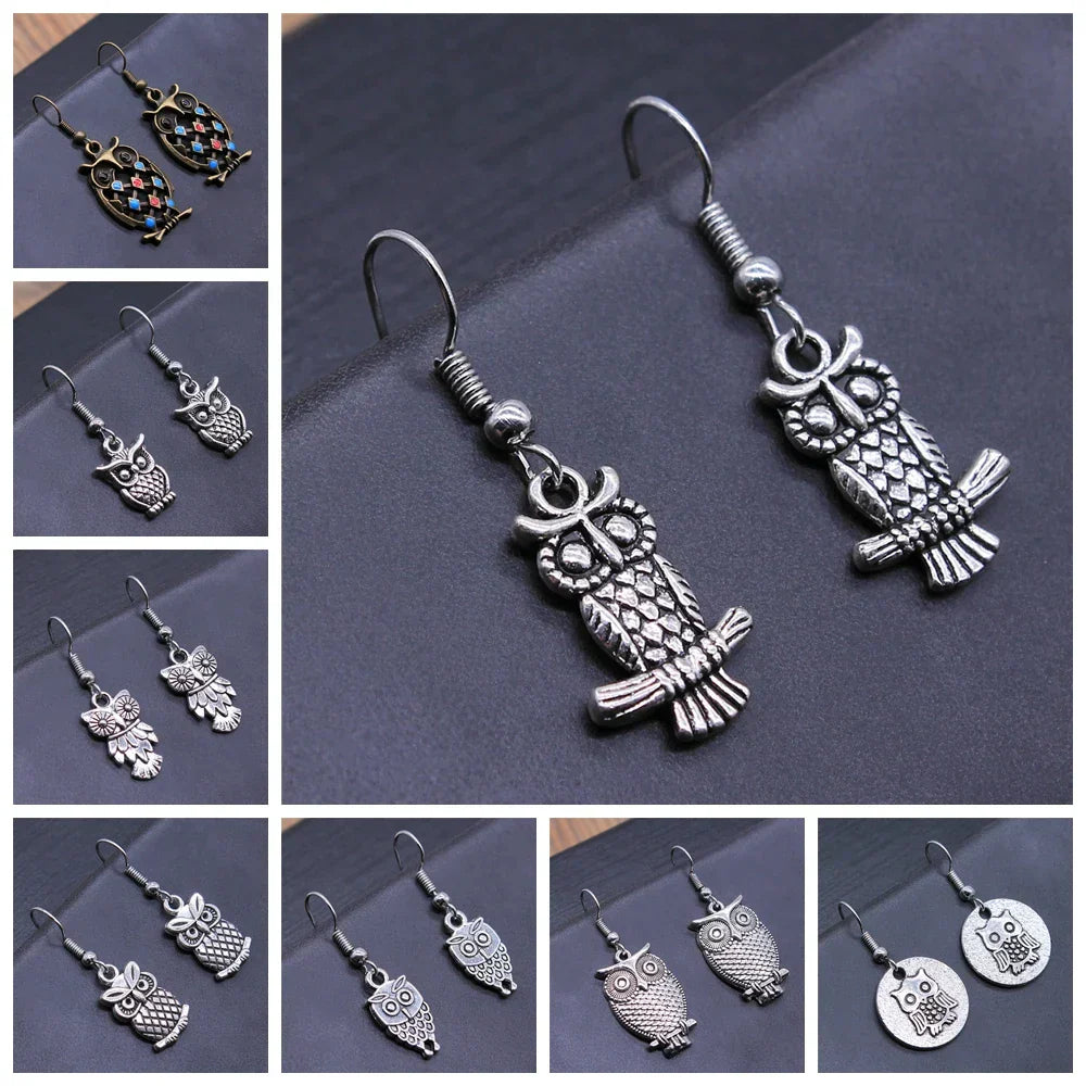 Boucles d'oreilles pendantes bohèmes vintage en forme de hibou