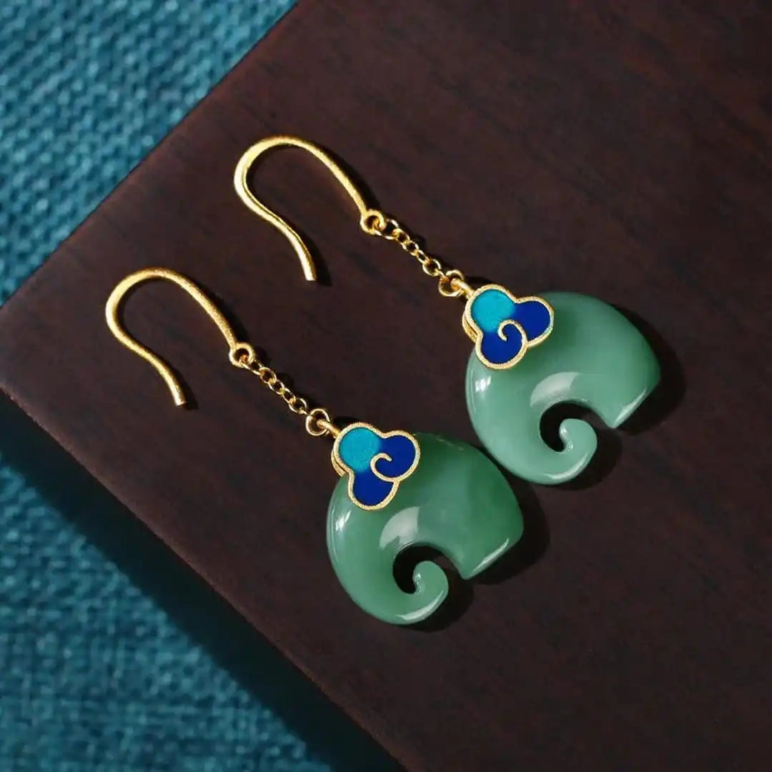 Boucles d'oreilles éléphant vert rétro