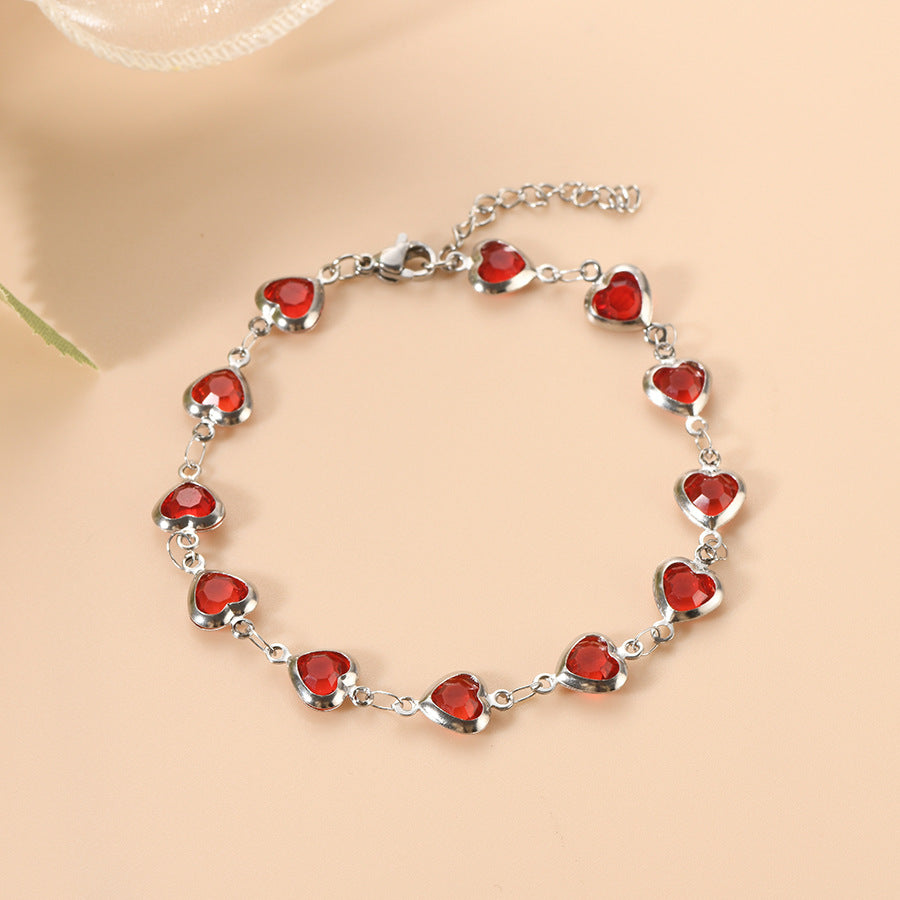 Bracelet Chaîne Rubis Cœur en Argent
