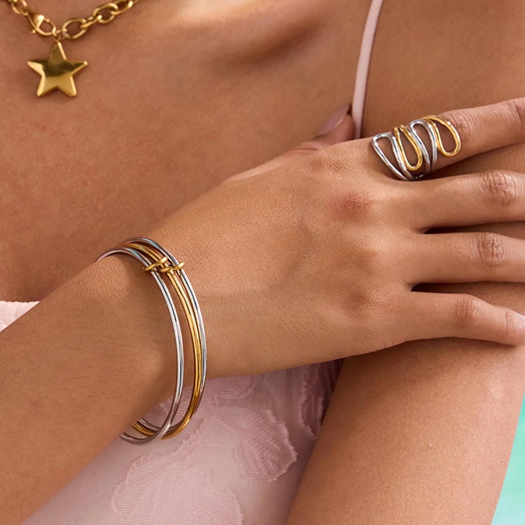 Bracelet Empilé à Deux Teintes Intemporel