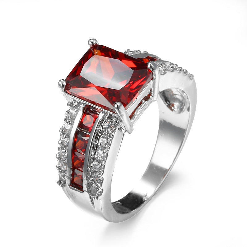 Bague rubis anneau divisé argentée