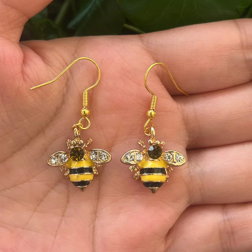 Boucles d'oreilles en cristal abeille dorée et rayon de miel